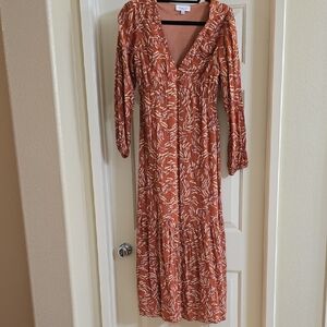 Gilli Terracotta Patterned Long Sleeve Dress